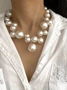 Womens Faux Pearl Statement Necklace Beaded Bubble Pendant Bridal Wedding Jewelr